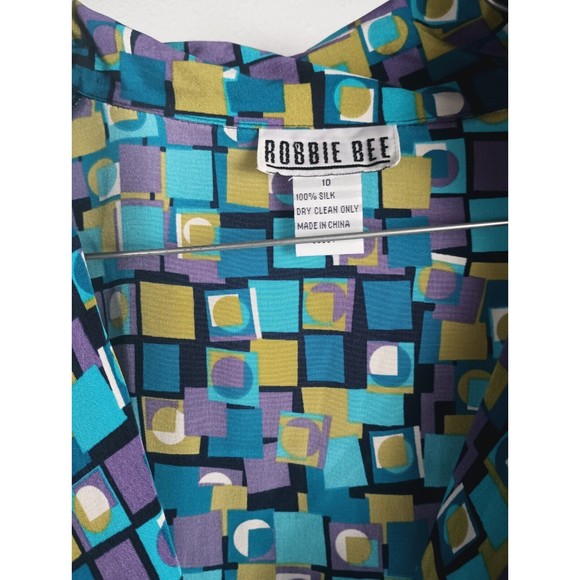 Robbie Bee 100% Silk Sz 10 Maxi Shirt Dress Check Blue Lined Belt Buttoned - Picture 6 of 16